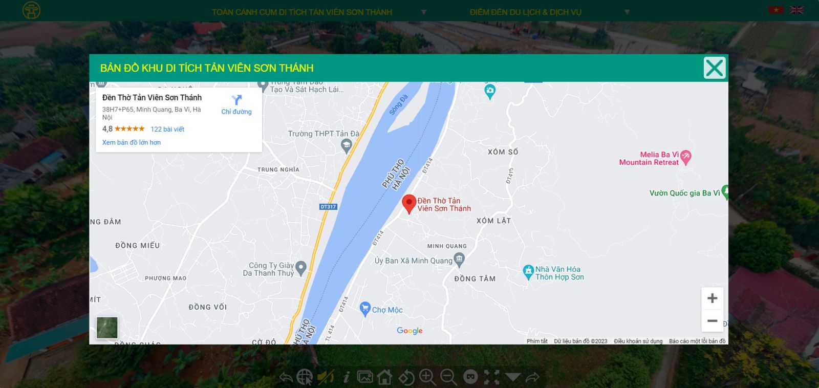 Tích hợp vị trí trên Google Maps giúp du khách dễ dàng hình dung vị trí cụm di tích 