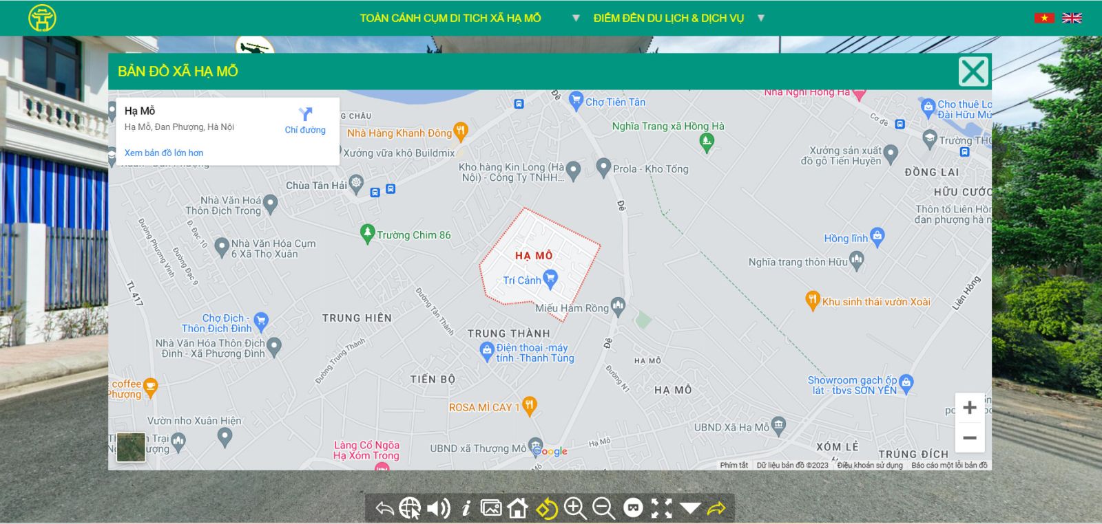 Tích hợp vị trí trên Google Maps giúp du khách dễ dàng hình dung vị trí khu di tích