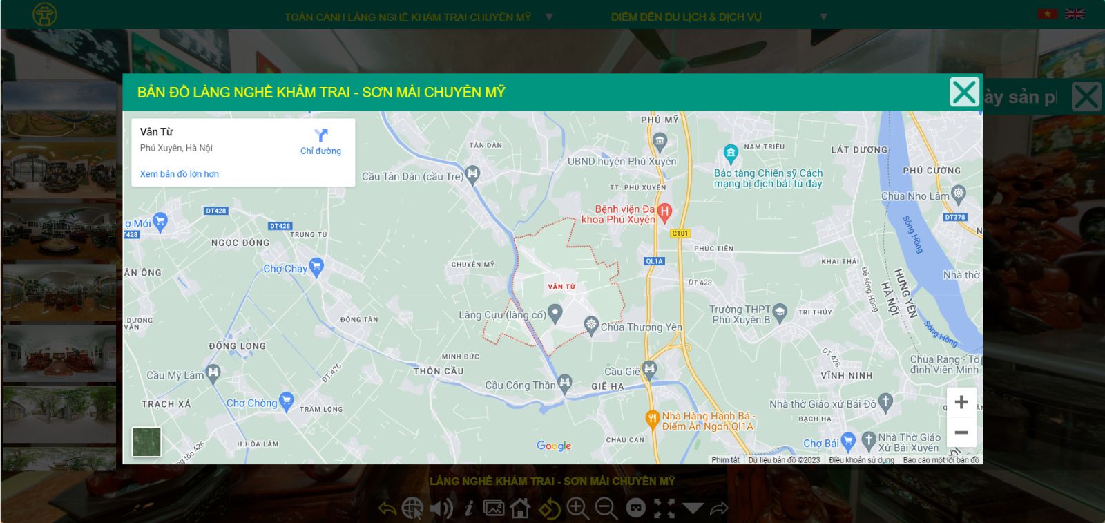 Tích hợp vị trí trên Google Maps giúp du khách dễ dàng hình dung vị trí khu làng nghề